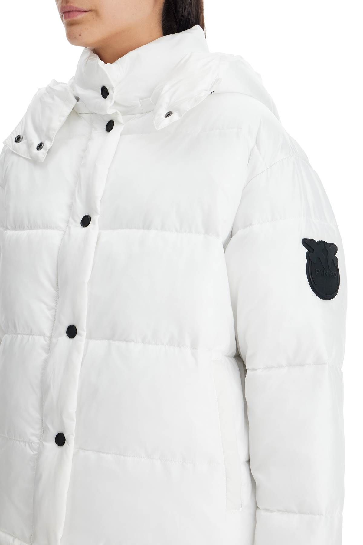 Shop Pinko 'down Jacket With Logo Patch In White