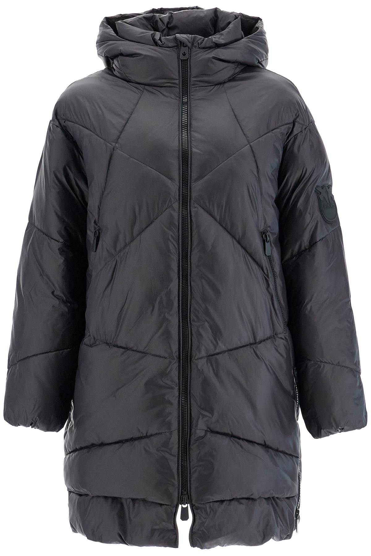 Shop Pinko Mid-length Down Jacket With Hood In Black