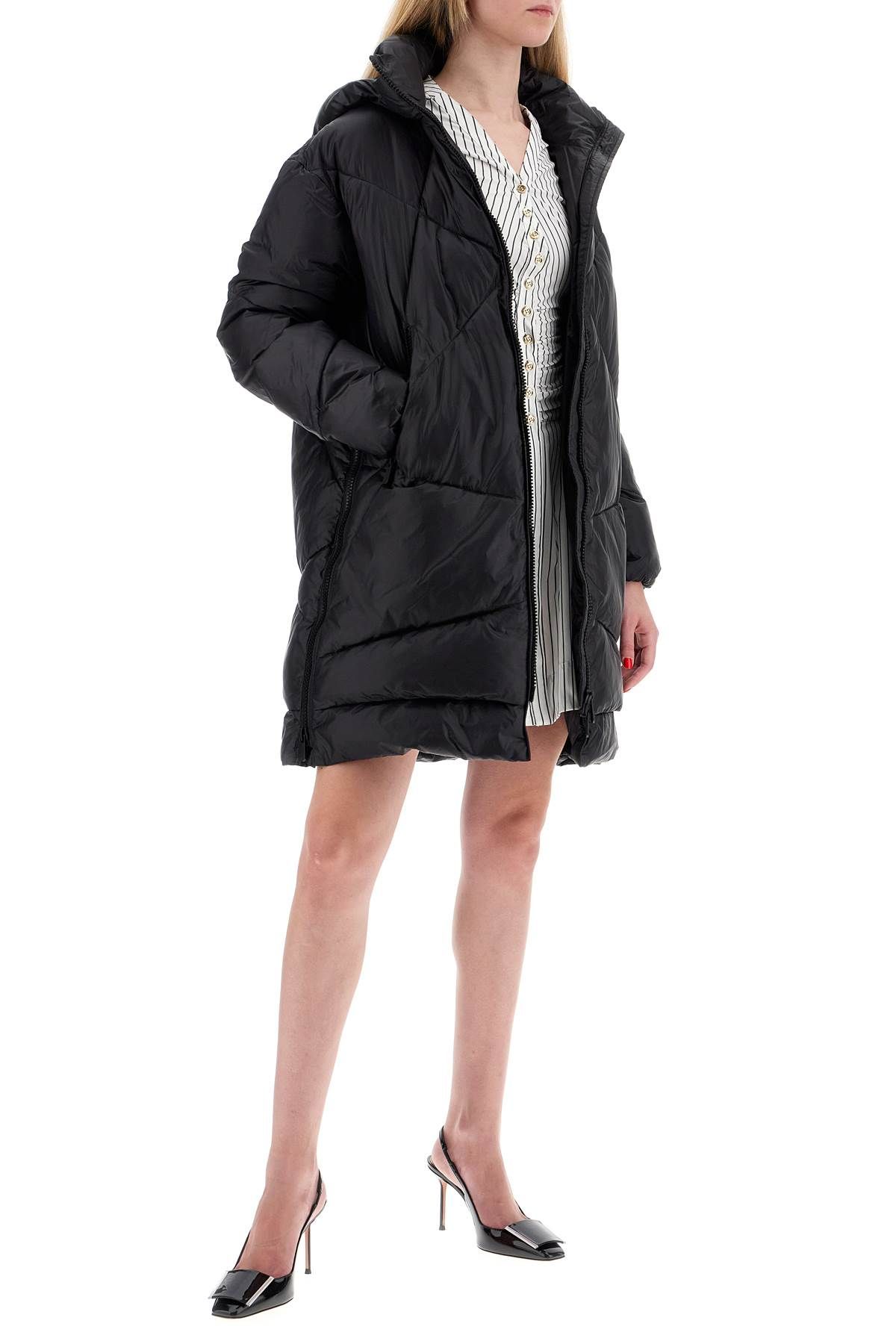 Shop Pinko Mid-length Down Jacket With Hood In Black