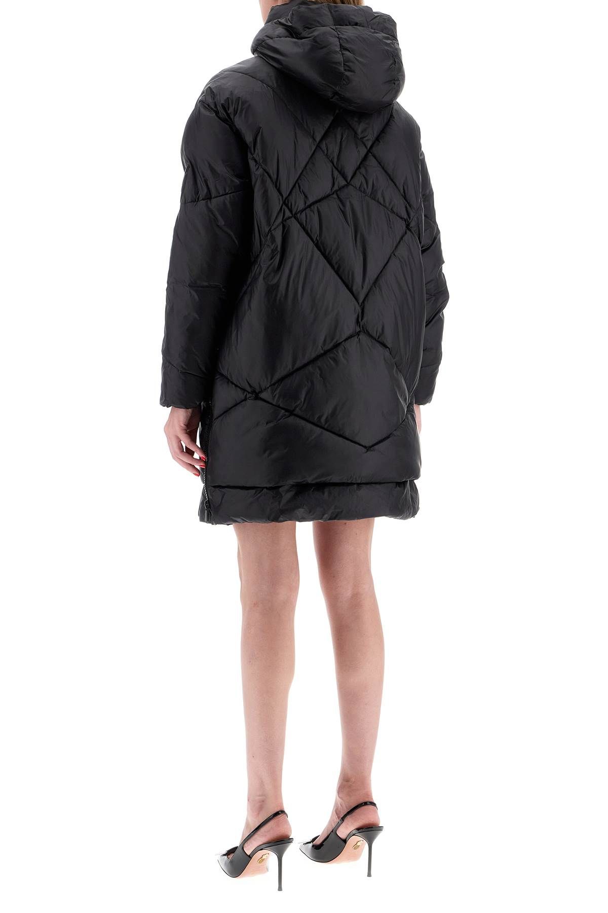 Shop Pinko Mid-length Down Jacket With Hood In Black