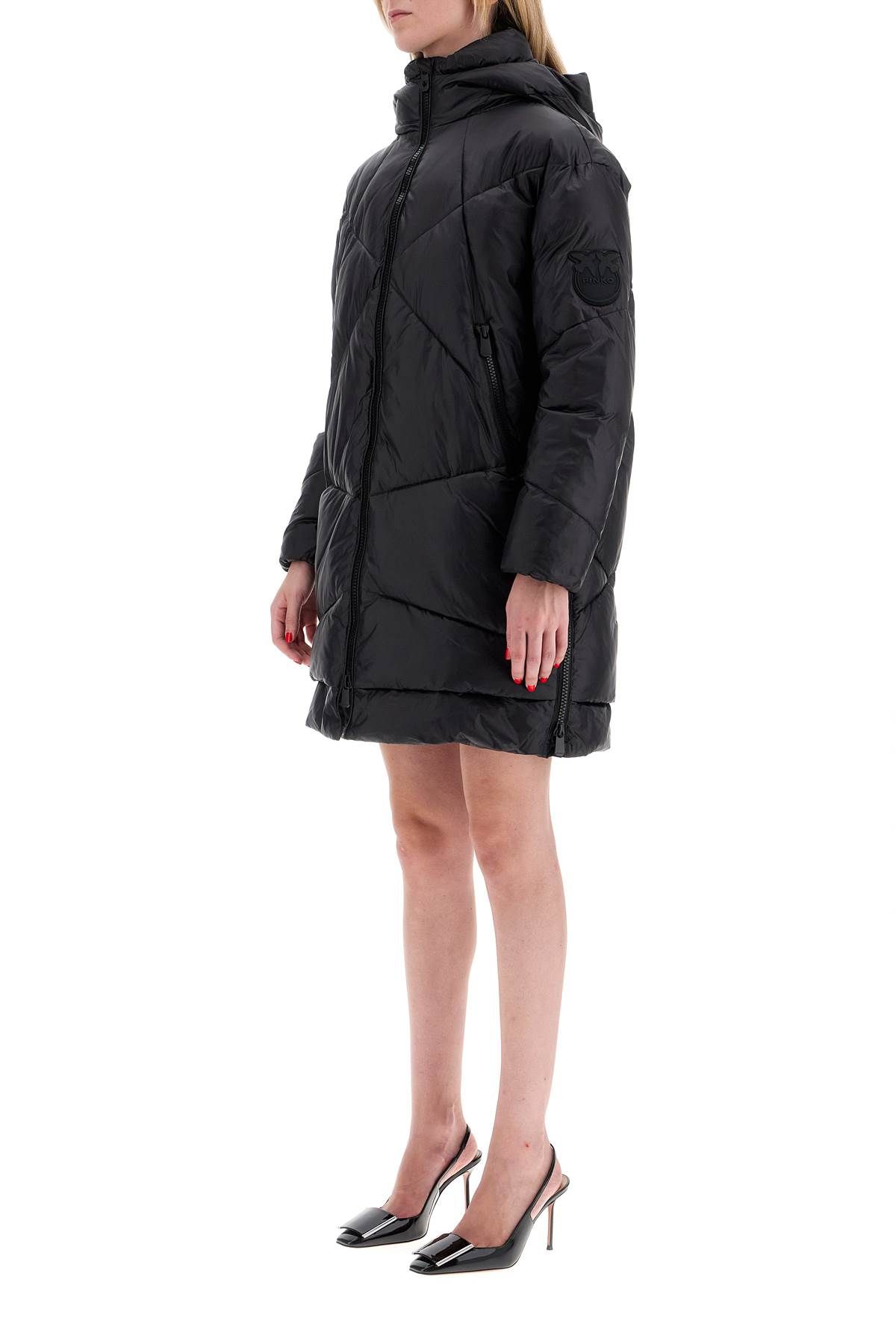 Shop Pinko Mid-length Down Jacket With Hood In Black