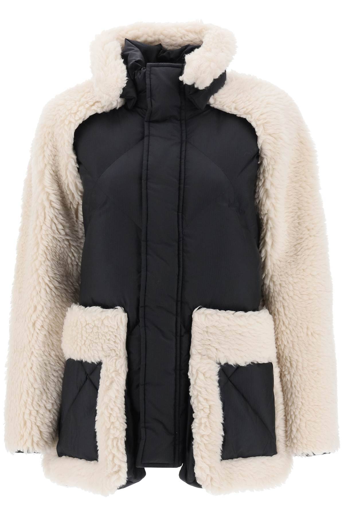Shop Sacai Convertible Jacket In Ripstop And Faux Shearling In Black,white