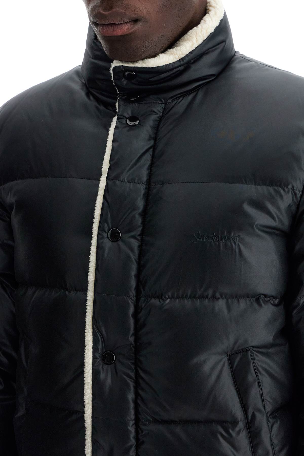 Shop Saint Laurent Eco-shearling-lined Puffer Jacket In Black