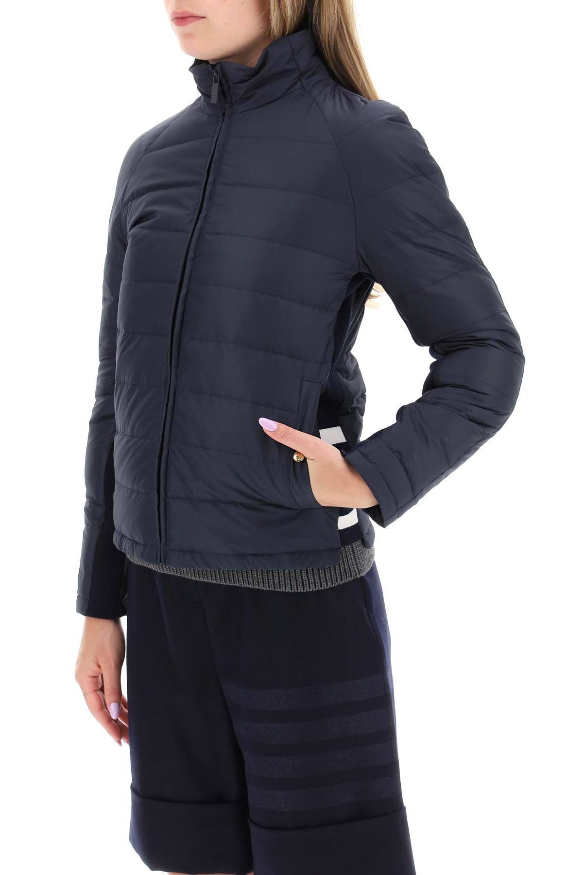 Shop Thom Browne Quilted Puffer Jacket With 4-bar Insert In Blue