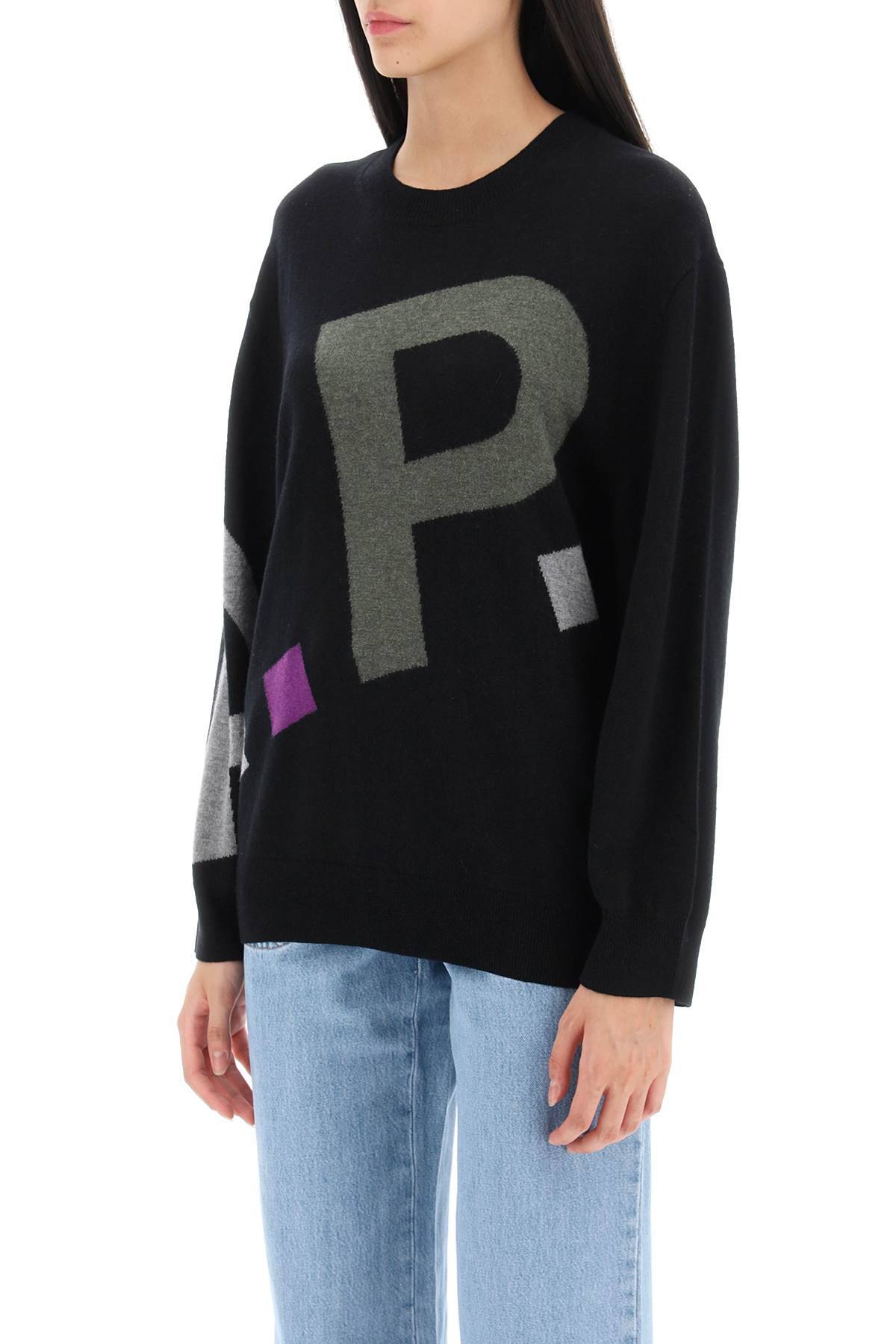 Shop Apc Sweater In Virgin Wool With Logo Pattern In Black
