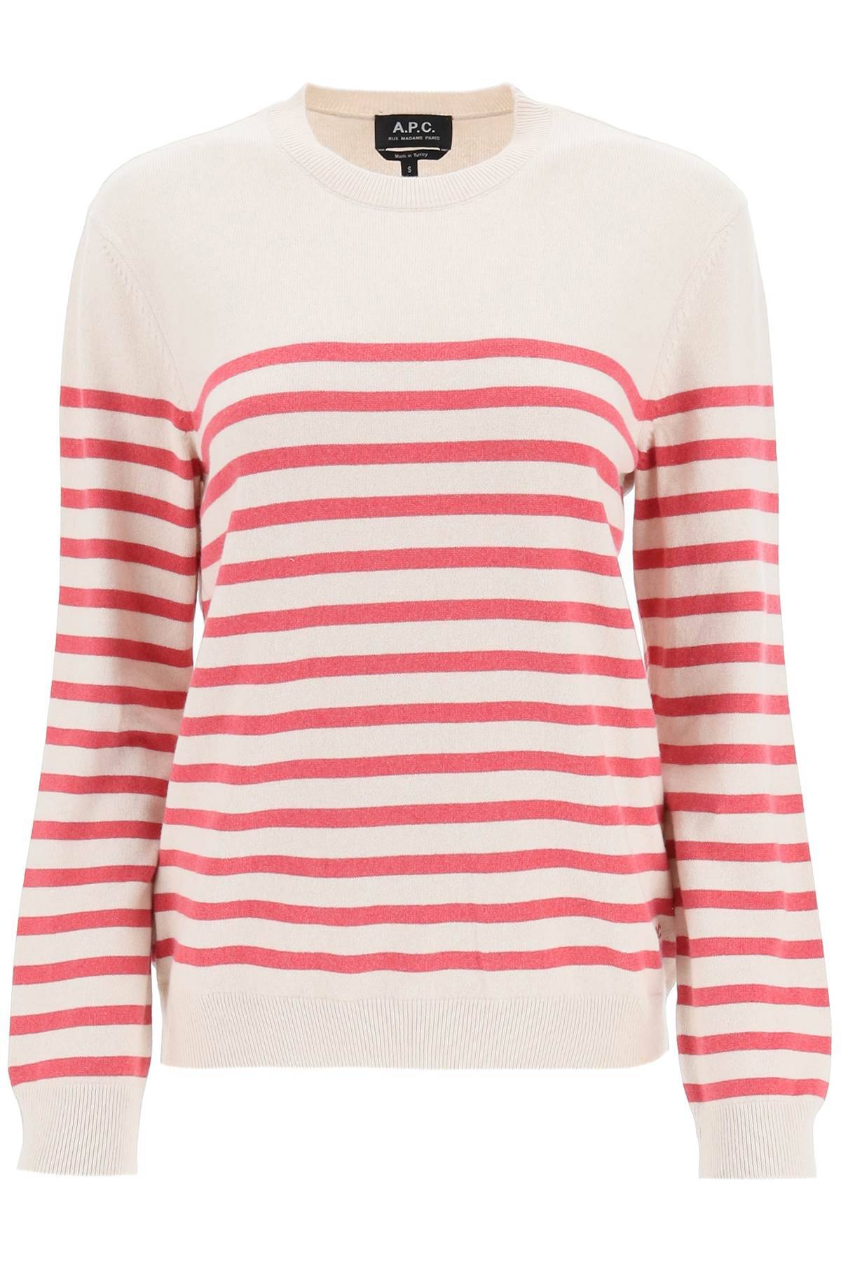 Shop Apc 'phoebe' Striped Cashmere And Cotton Sweater In Beige