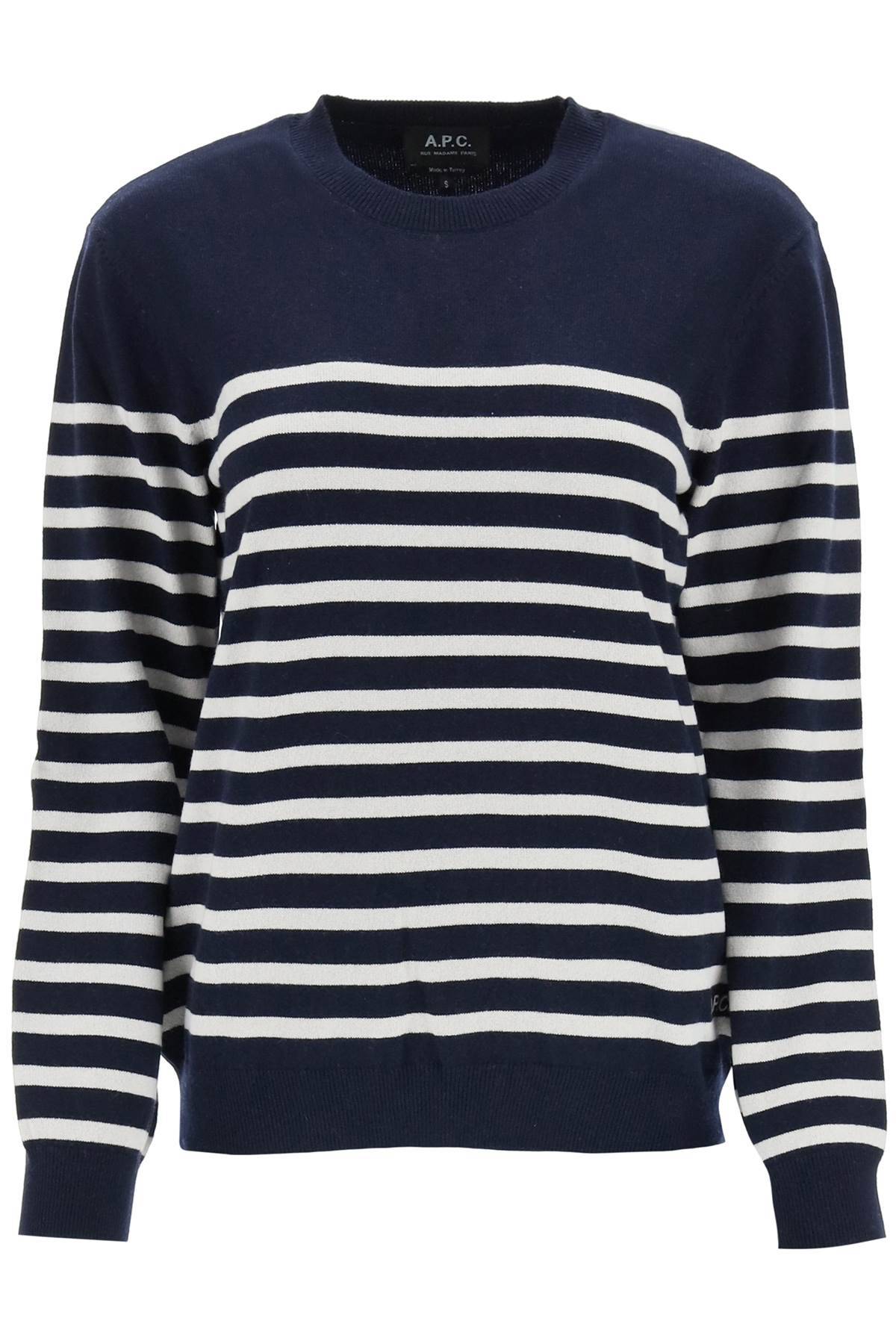 Shop Apc 'phoebe' Striped Cashmere And Cotton Sweater In Blue