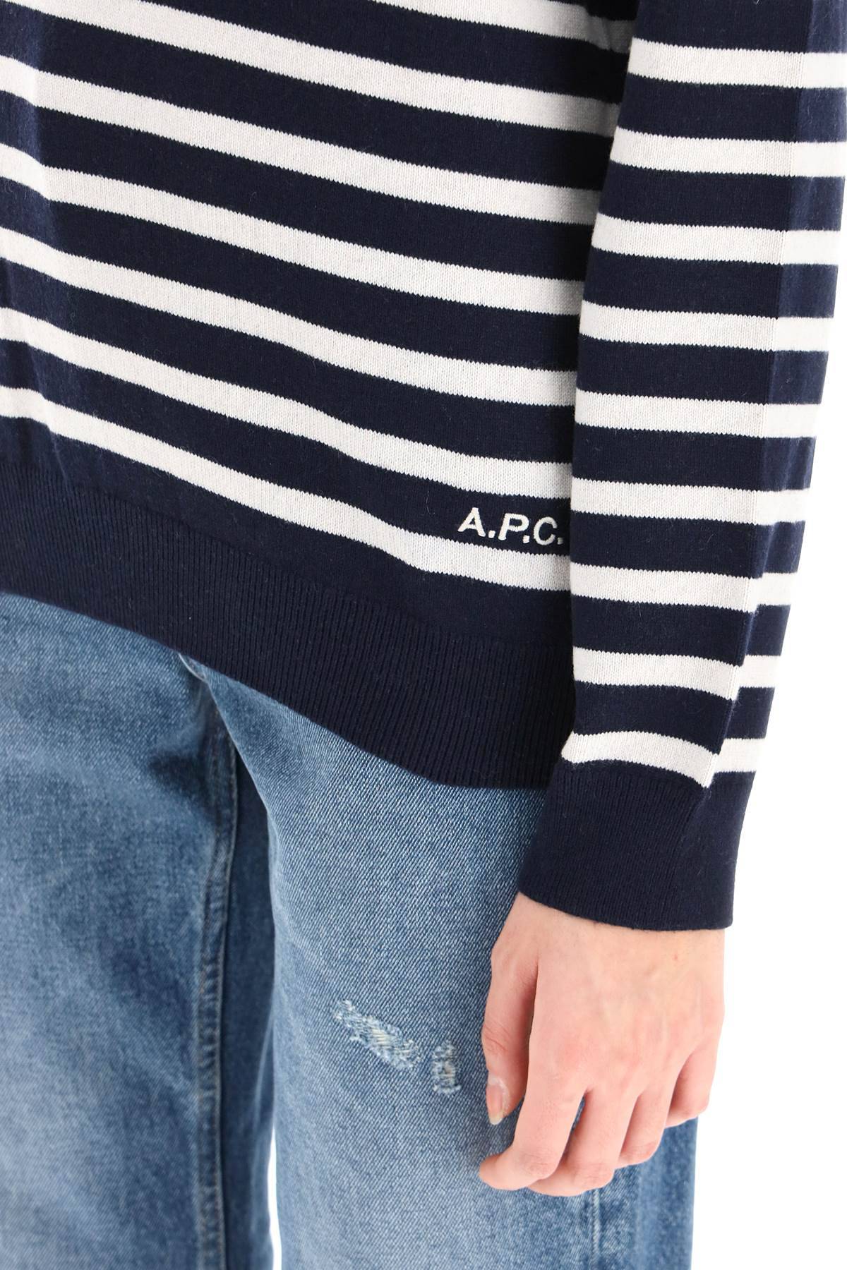 Shop Apc 'phoebe' Striped Cashmere And Cotton Sweater In Blue