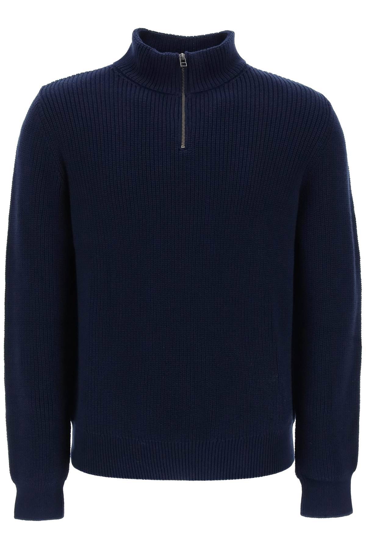 Shop Apc Sweater With Partial Zipper Placket In Blue
