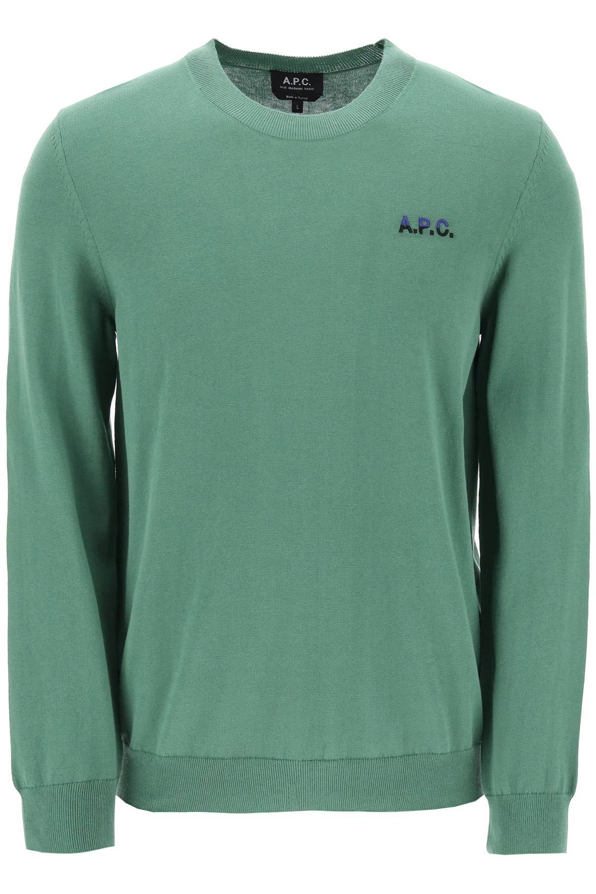 Shop Apc Crew-neck Cotton Sweater In Green