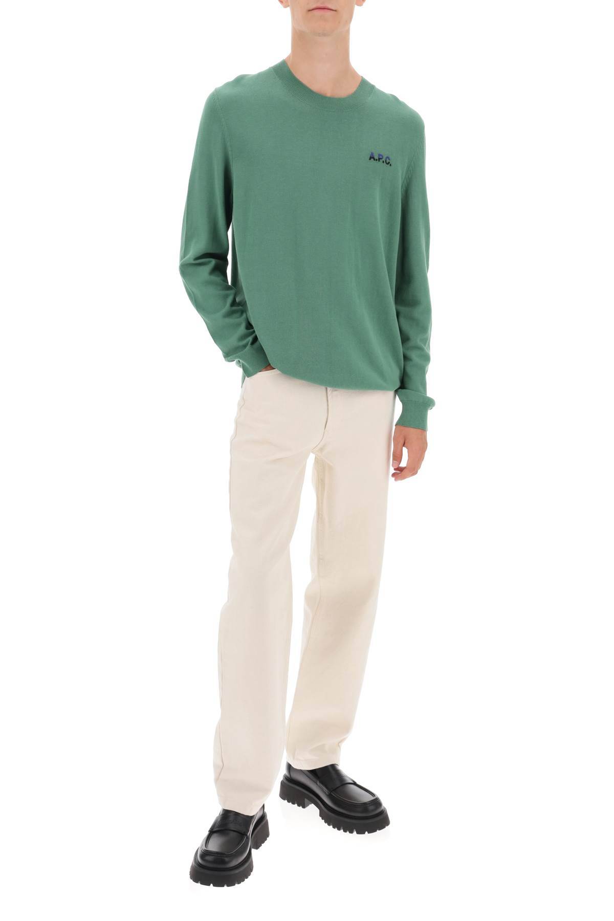Shop Apc Crew-neck Cotton Sweater In Green