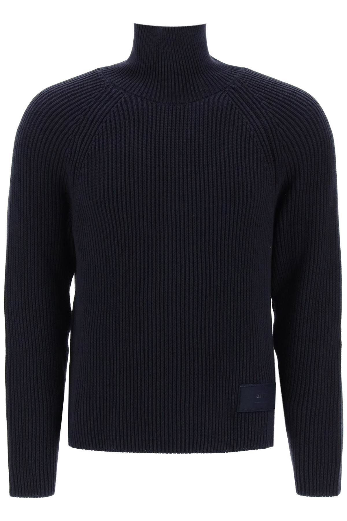 Shop Ami Alexandre Mattiussi English Rib Funnel-neck Sweater In Blue