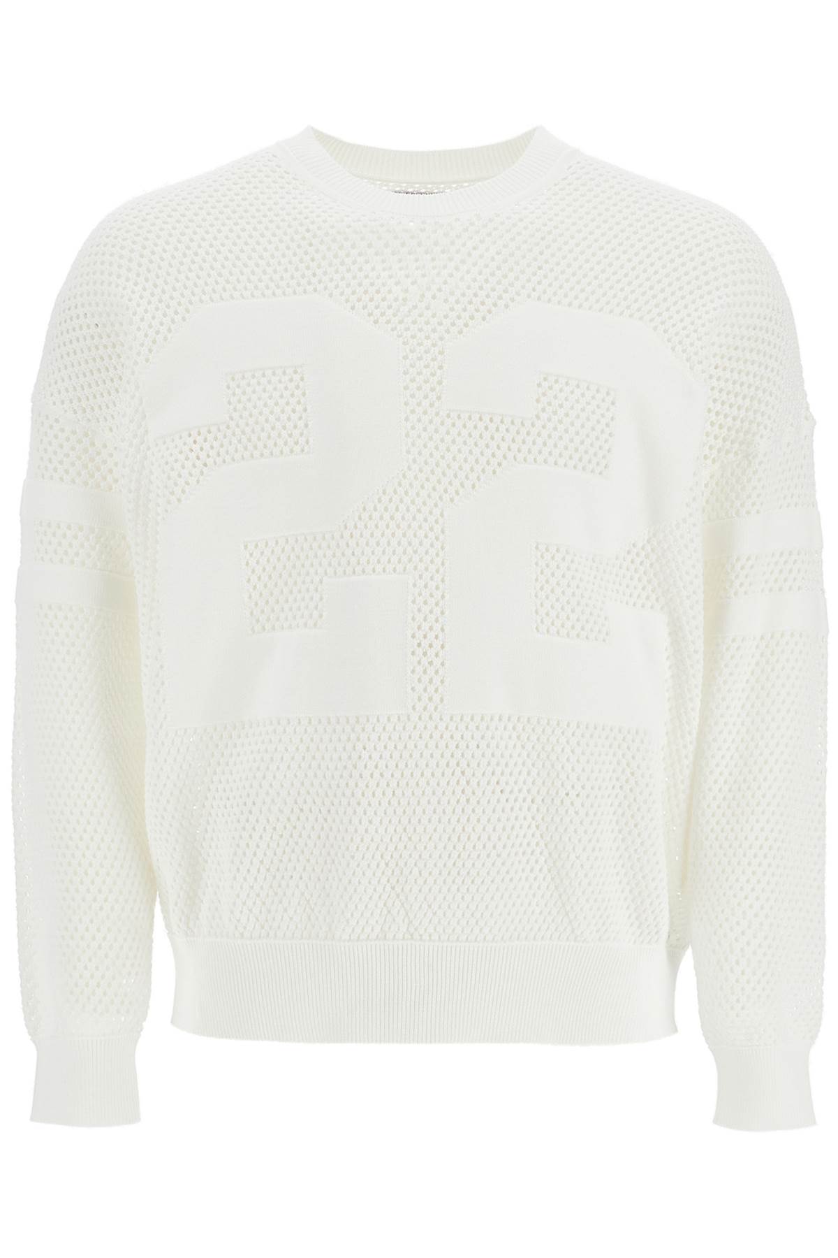 Shop Amiri Neck Perforated Knit Sweater In White