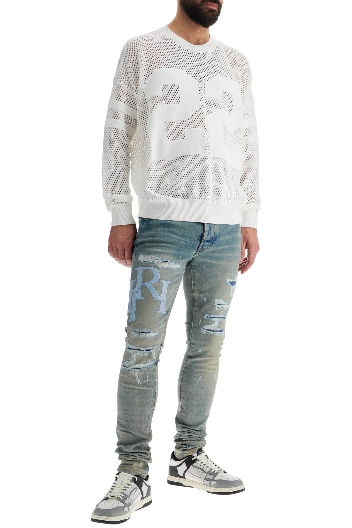 Shop Amiri Neck Perforated Knit Sweater In White