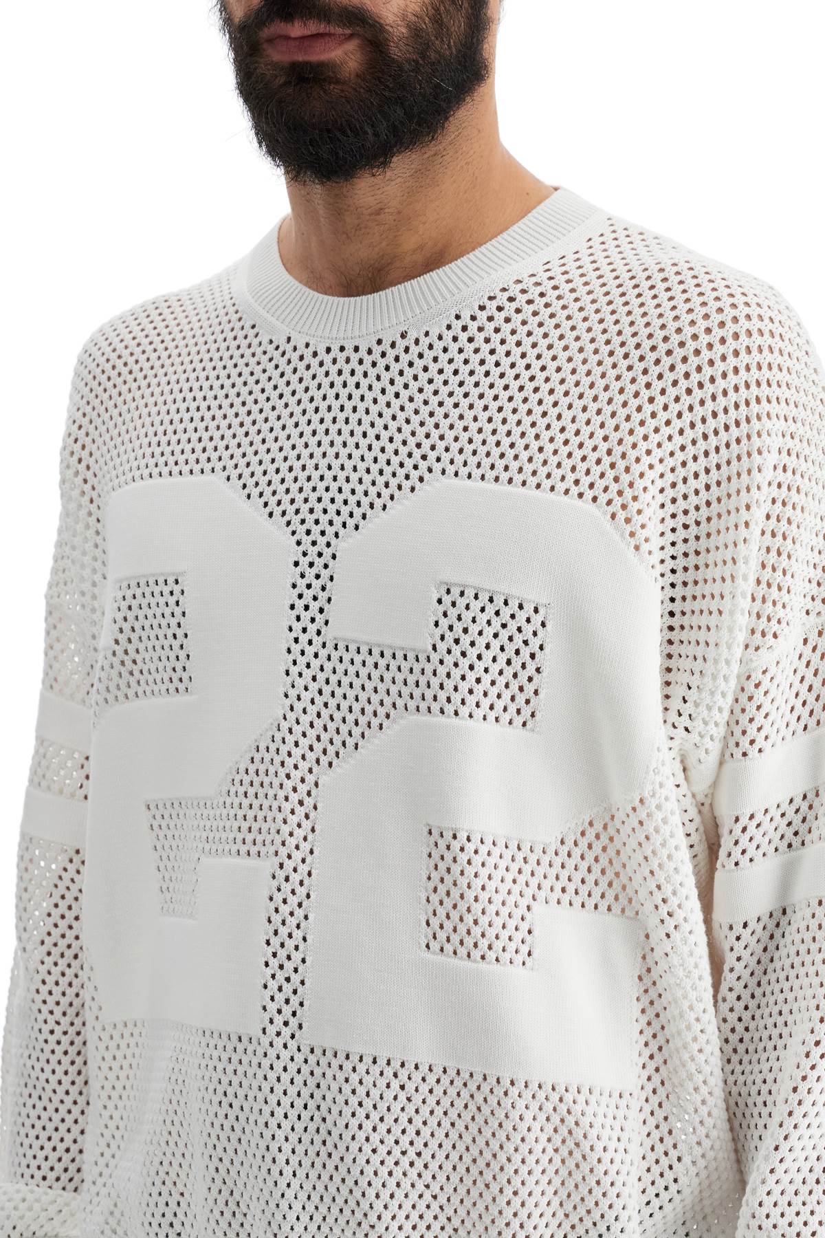 Shop Amiri Neck Perforated Knit Sweater In White