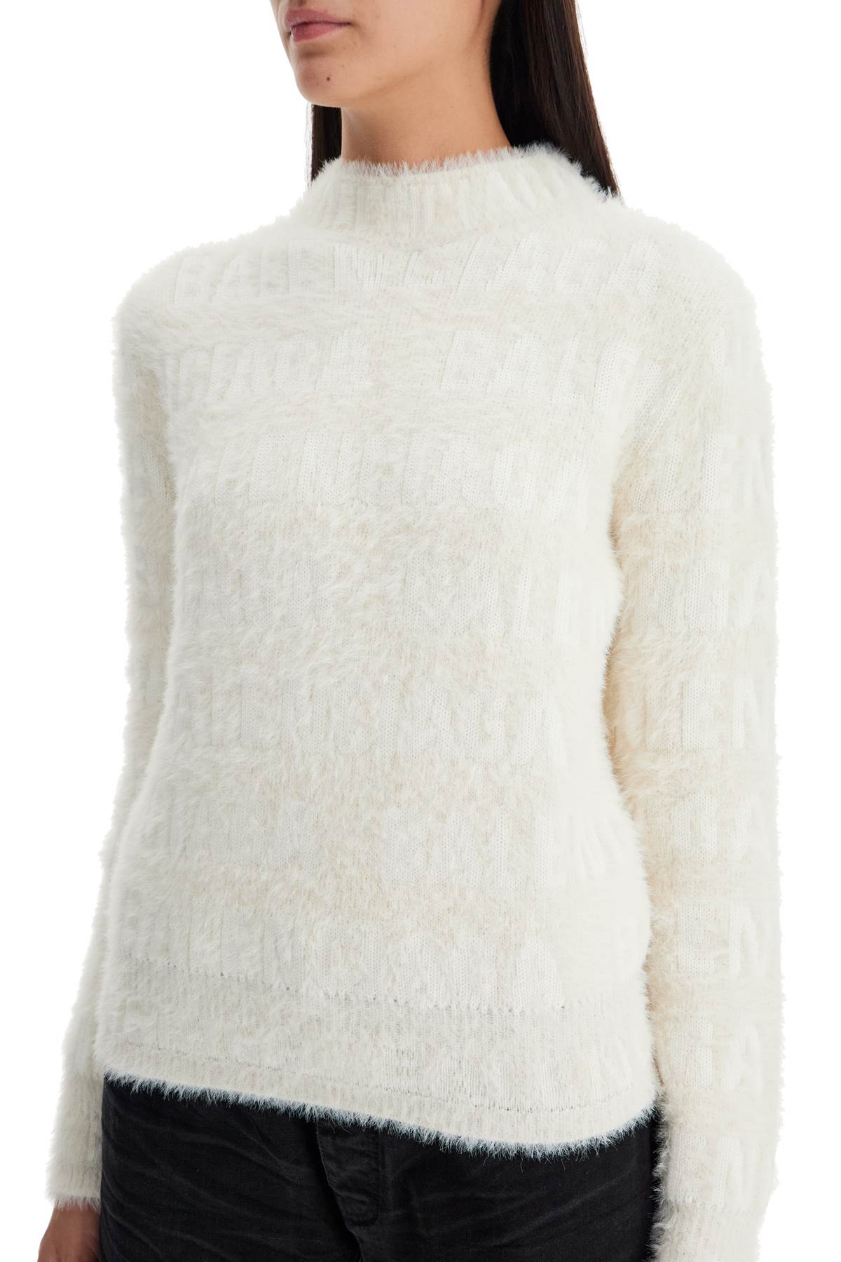 Shop Balenciaga Fuzzy Logo Sweater In White