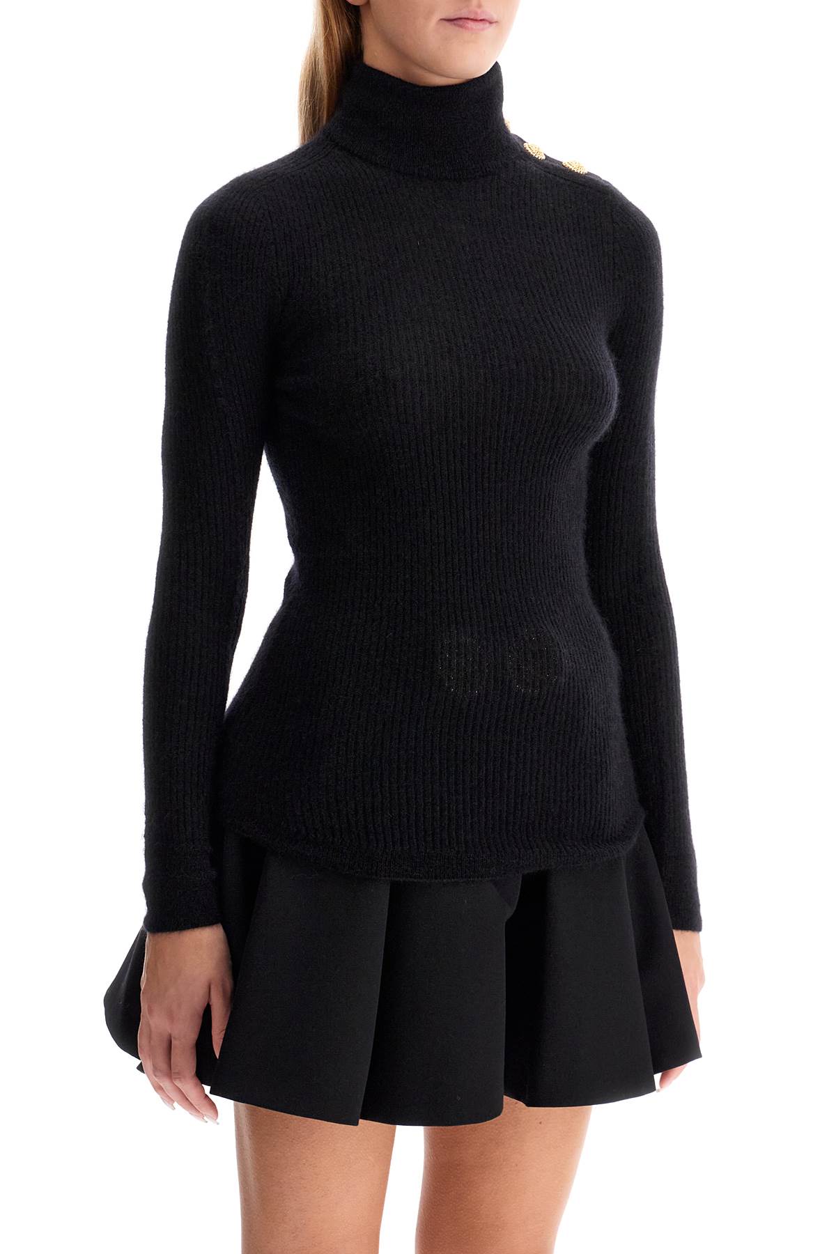 Shop Balmain Mohair Sweater With Embossed Buttons And In Black