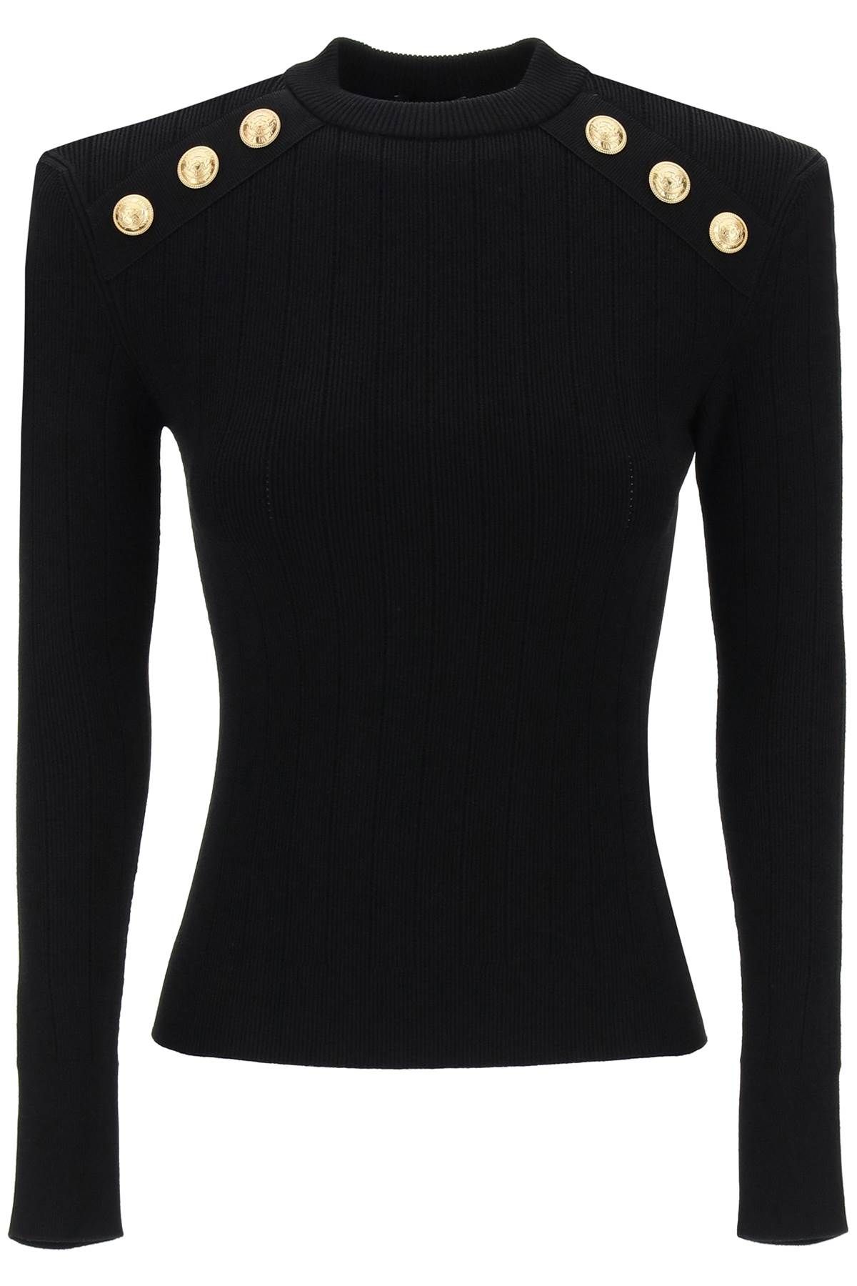Balmain Crew-neck Sweater With Buttons In Black