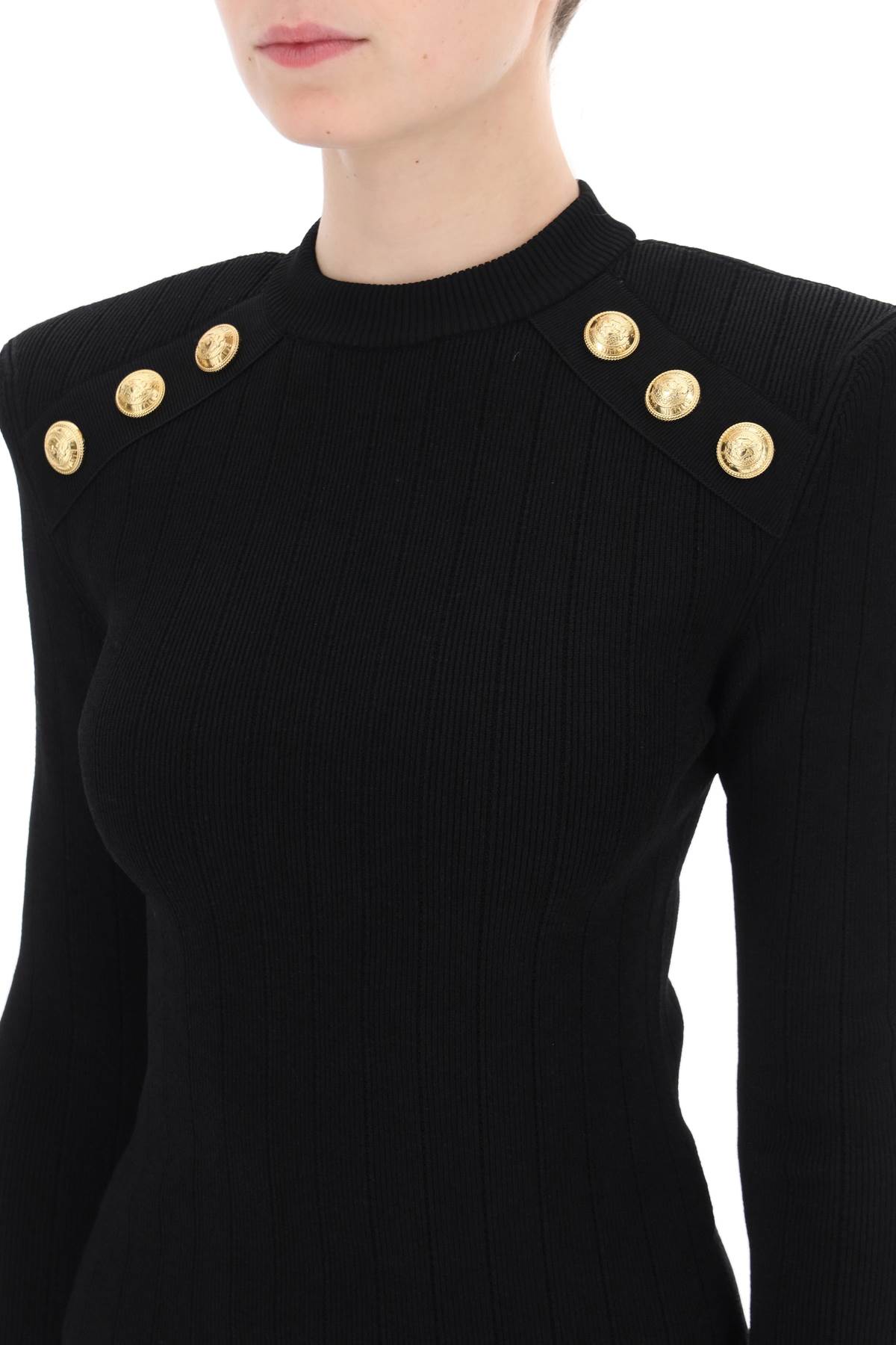 Shop Balmain Crew-neck Sweater With Buttons In Black