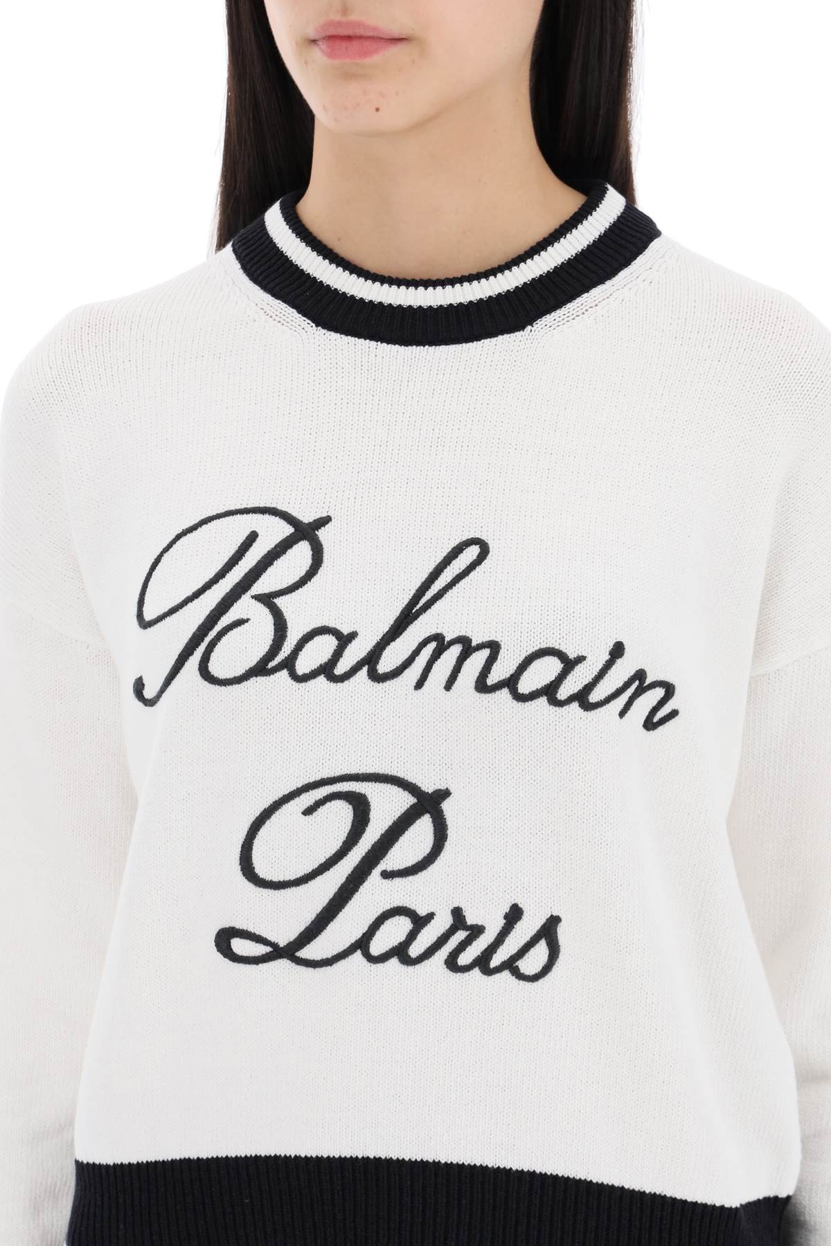 Shop Balmain Embroidered Logo Pullover In White