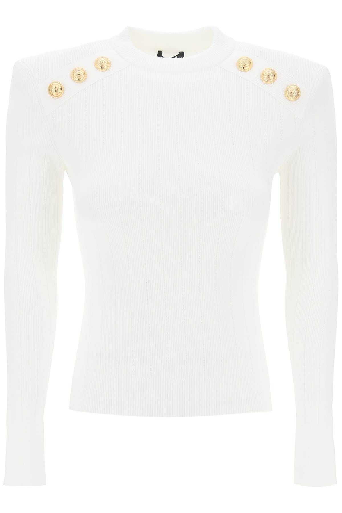 Shop Balmain Crew-neck Sweater With Buttons In White