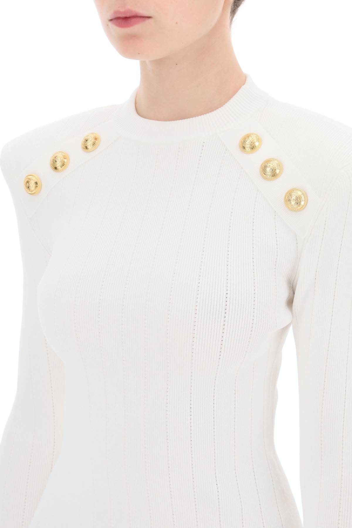 Shop Balmain Crew-neck Sweater With Buttons In White