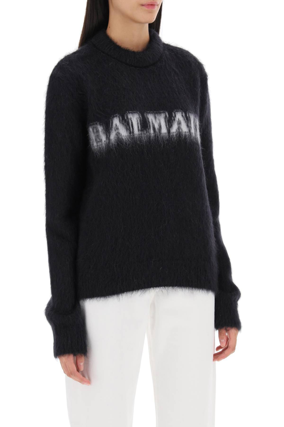 Shop Balmain Brushed-yarn Sweater With Logo In Black,white