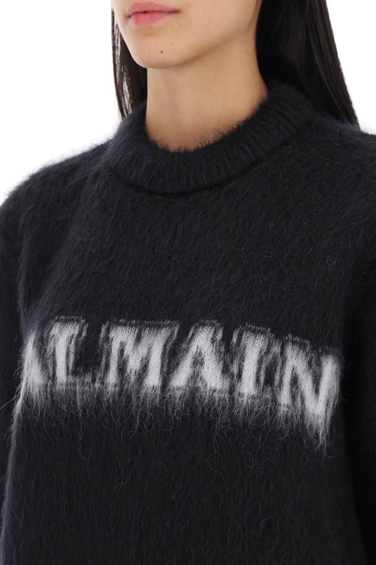 Shop Balmain Brushed-yarn Sweater With Logo In Black,white
