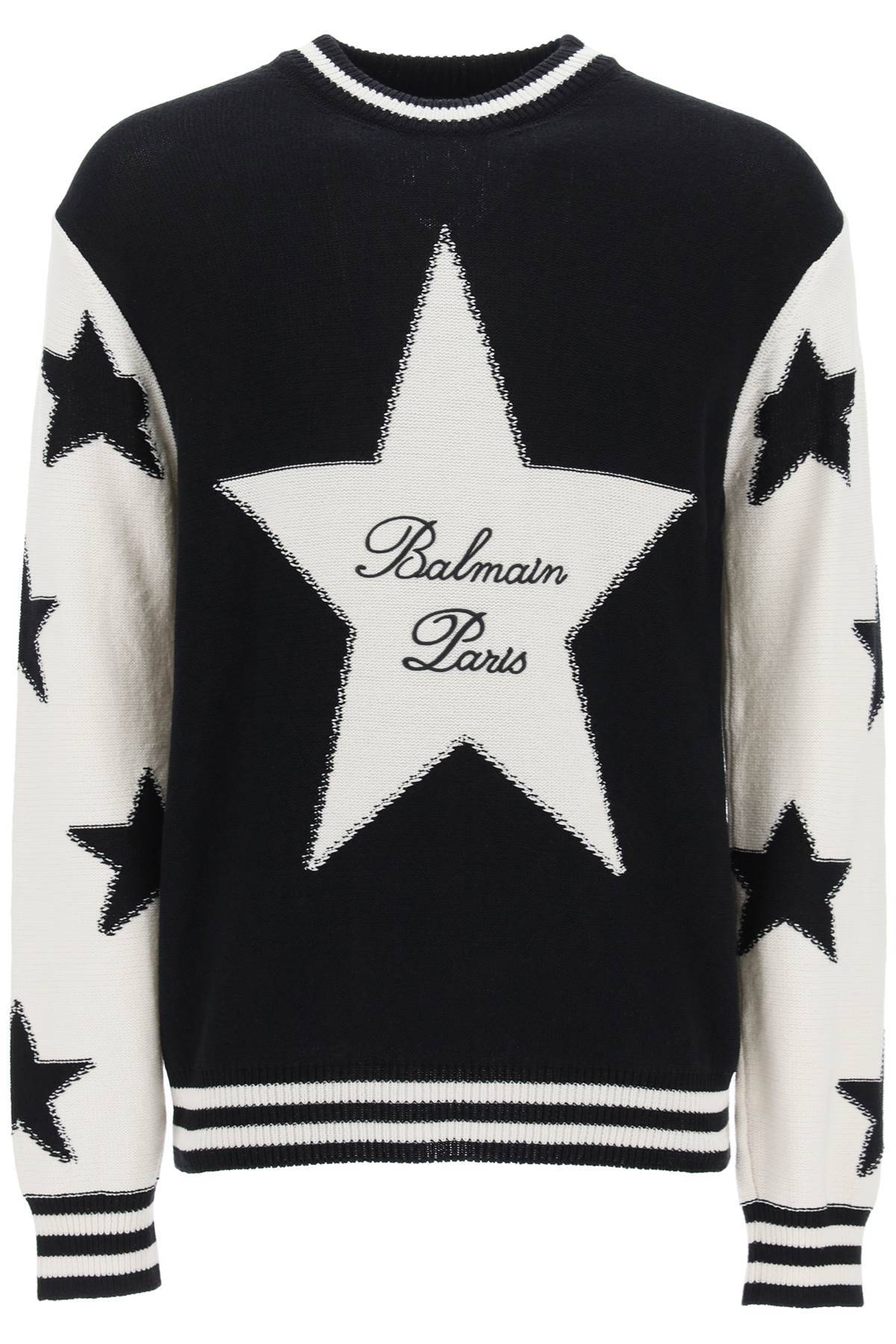 Shop Balmain Sweater With Star Motif In Black,white