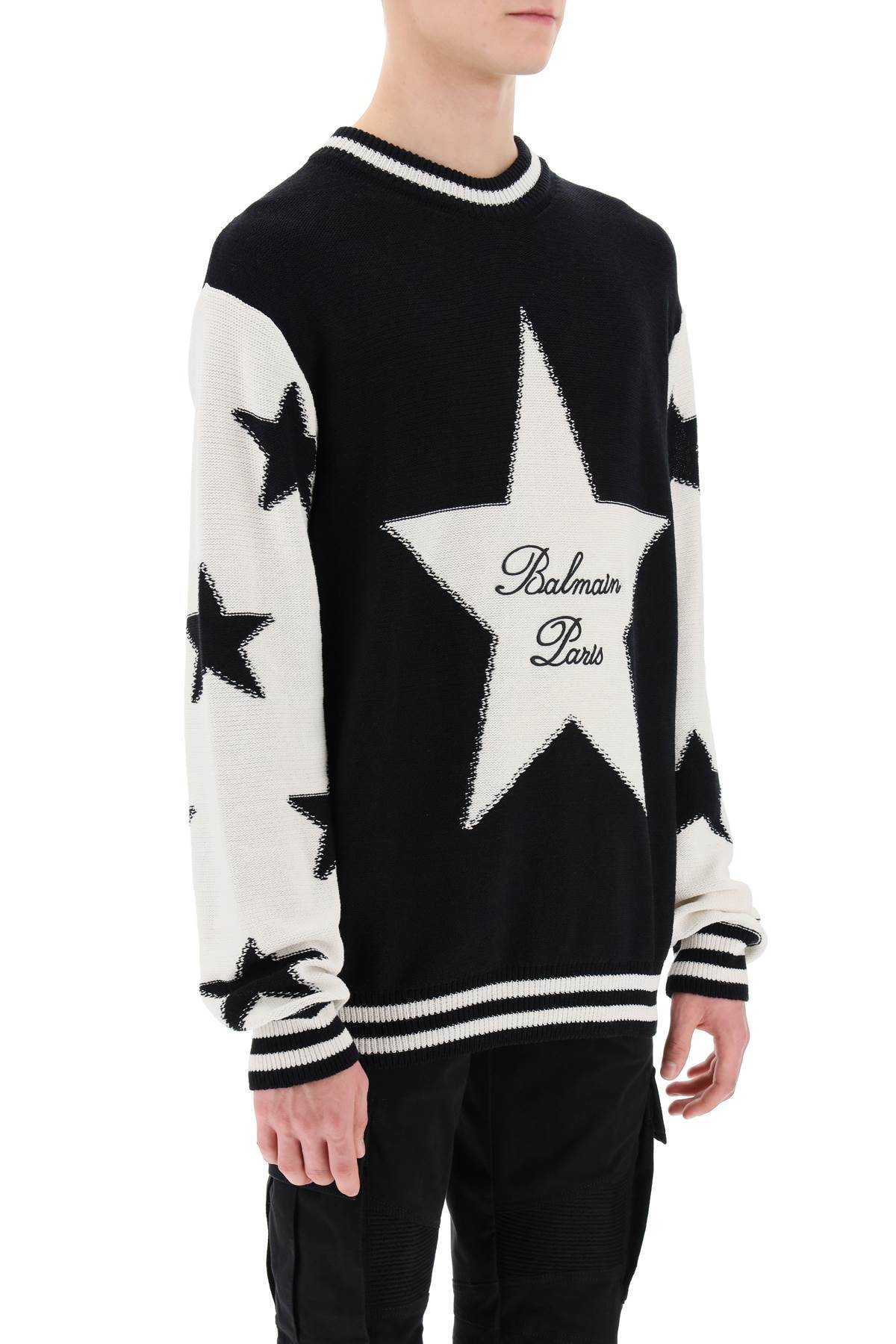 Shop Balmain Sweater With Star Motif In Black,white