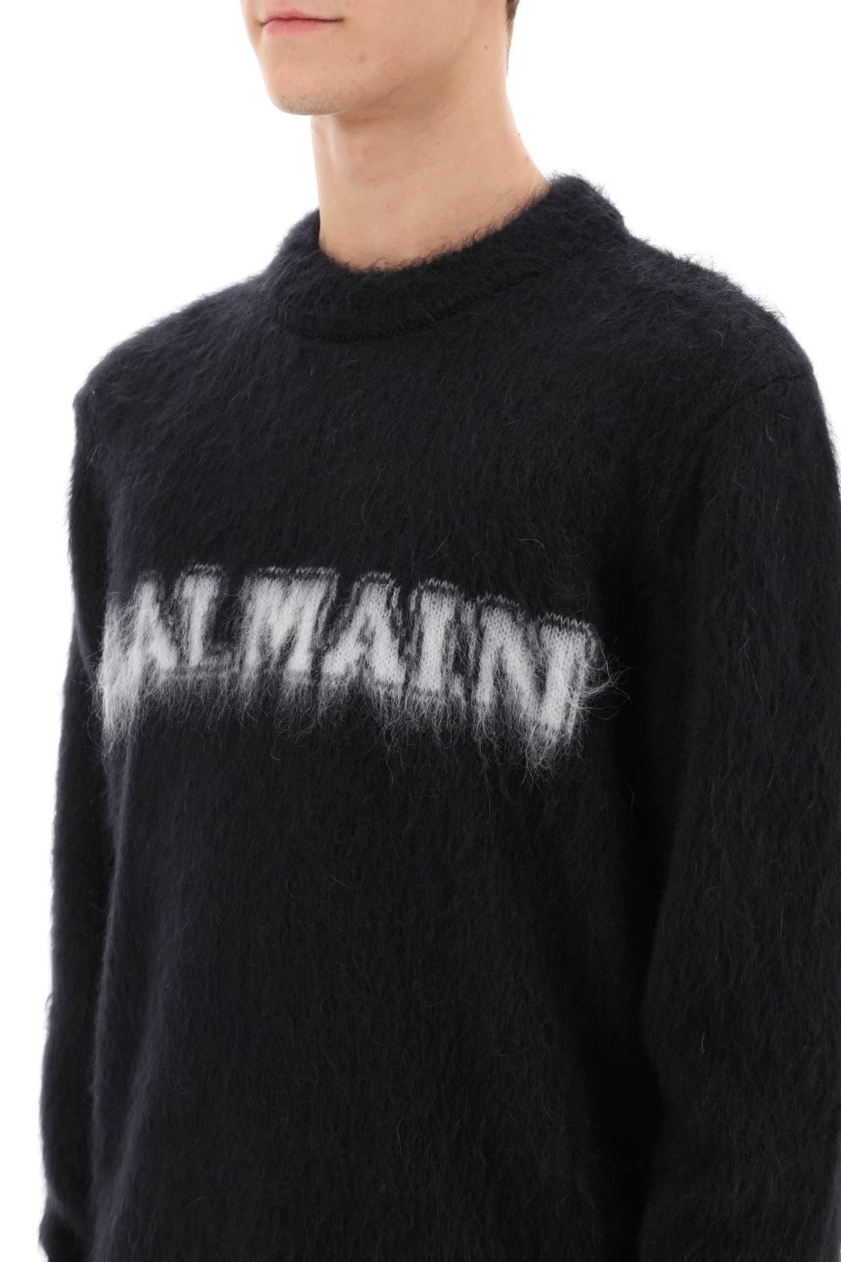 Shop Balmain Retro Pullover In Brushed Mohair In Black