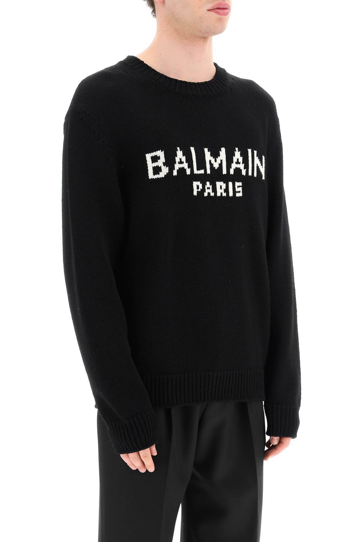 Shop Balmain Jacquard Logo Sweater In Black