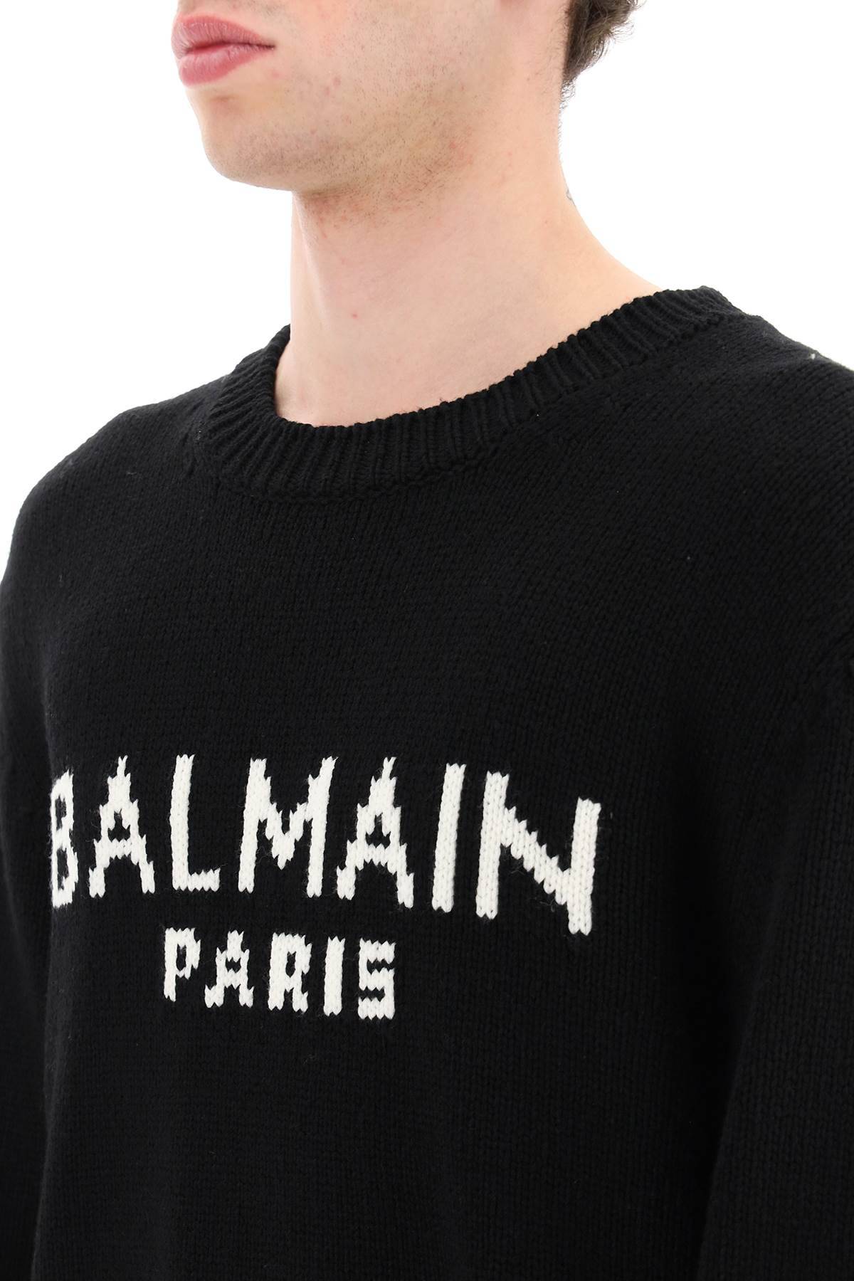 Shop Balmain Jacquard Logo Sweater In Black
