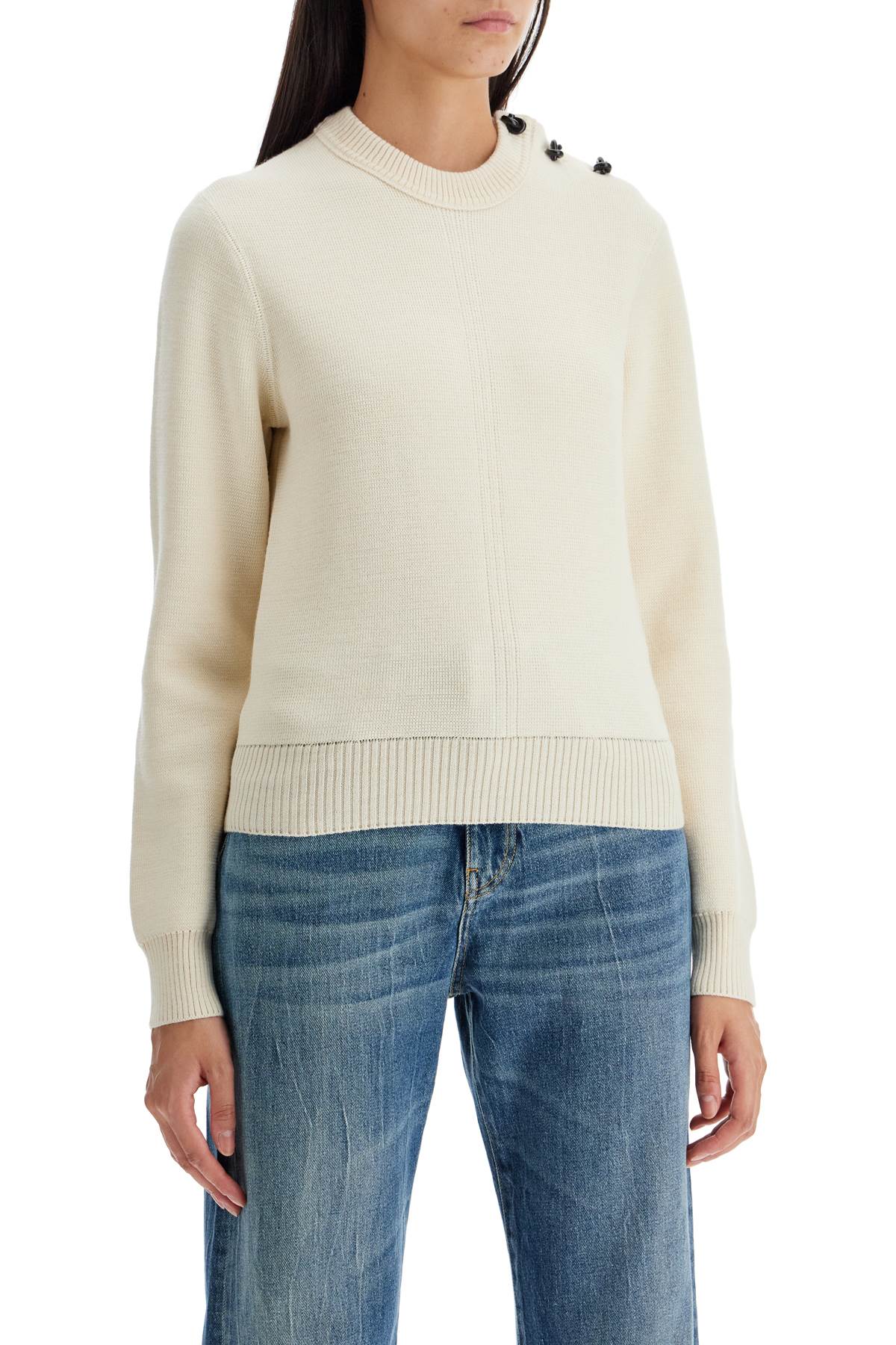 Shop Bottega Veneta -front Wool Pullover With Dry Buttons In Neutro