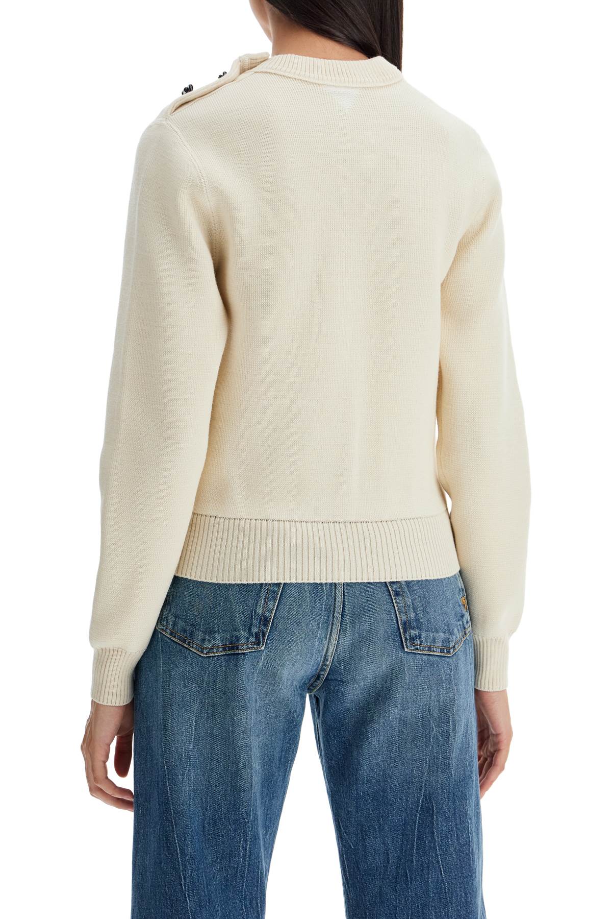 Shop Bottega Veneta -front Wool Pullover With Dry Buttons In Neutro