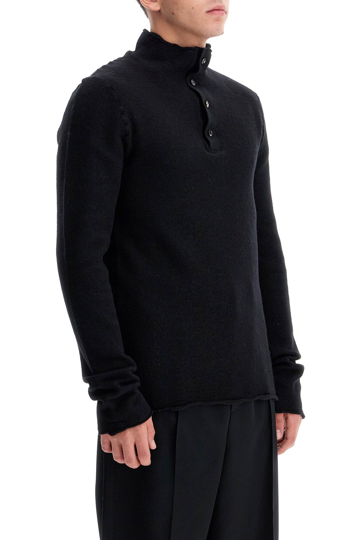 Shop Bottega Veneta High-neck Wool Fleece Pullover Sweater In Black