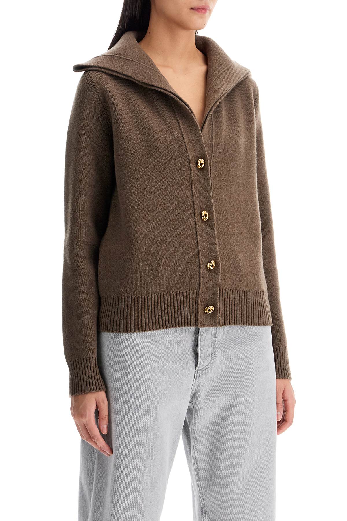 Shop Bottega Veneta "striped Collar Cardigan In Brown