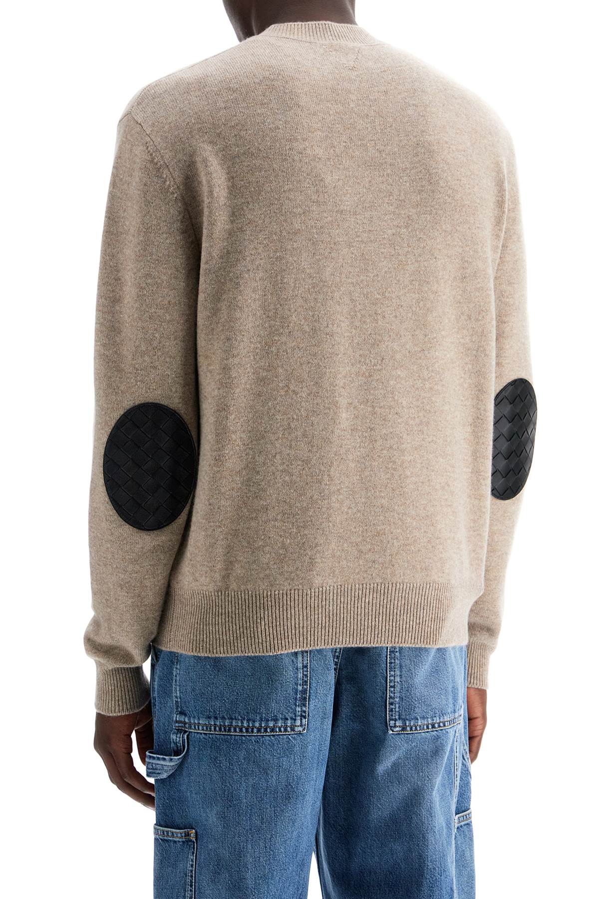 Shop Bottega Veneta Cashmere Pullover With Leather Patches In Beige