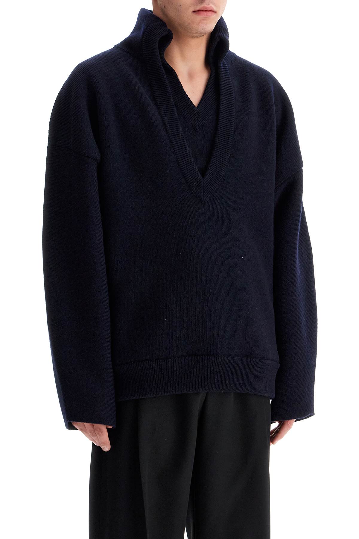 Shop Bottega Veneta "compact Wool Sweater For Men In Blue