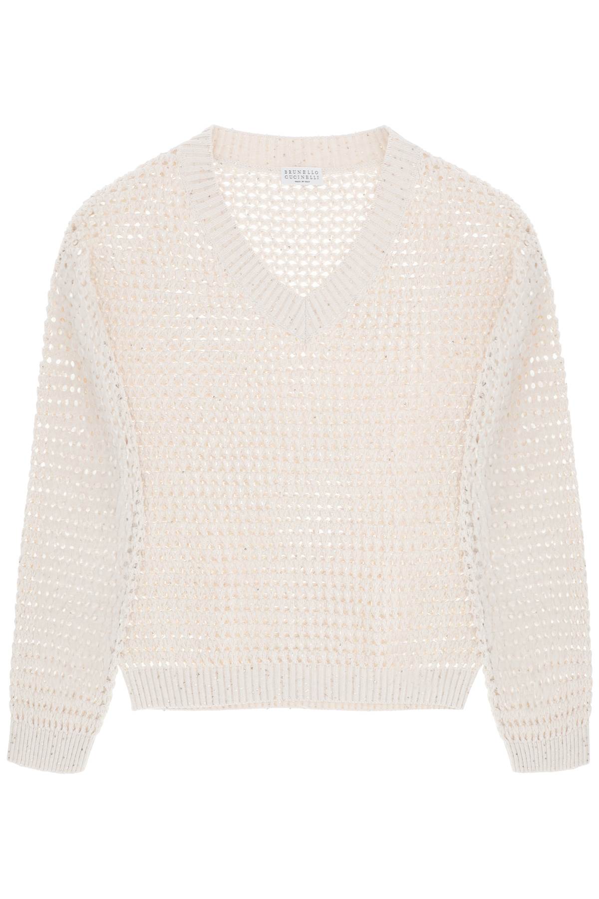 Shop Brunello Cucinelli Dazzling Net Cotton Sweater In Neutro