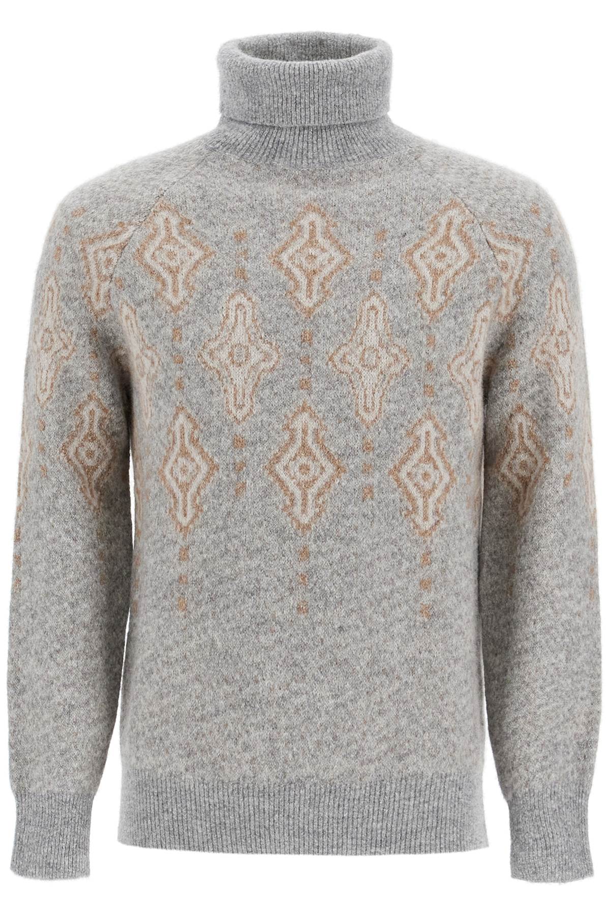 Shop Brunello Cucinelli Geometric Jacquard Turtleneck Sweater In Grey