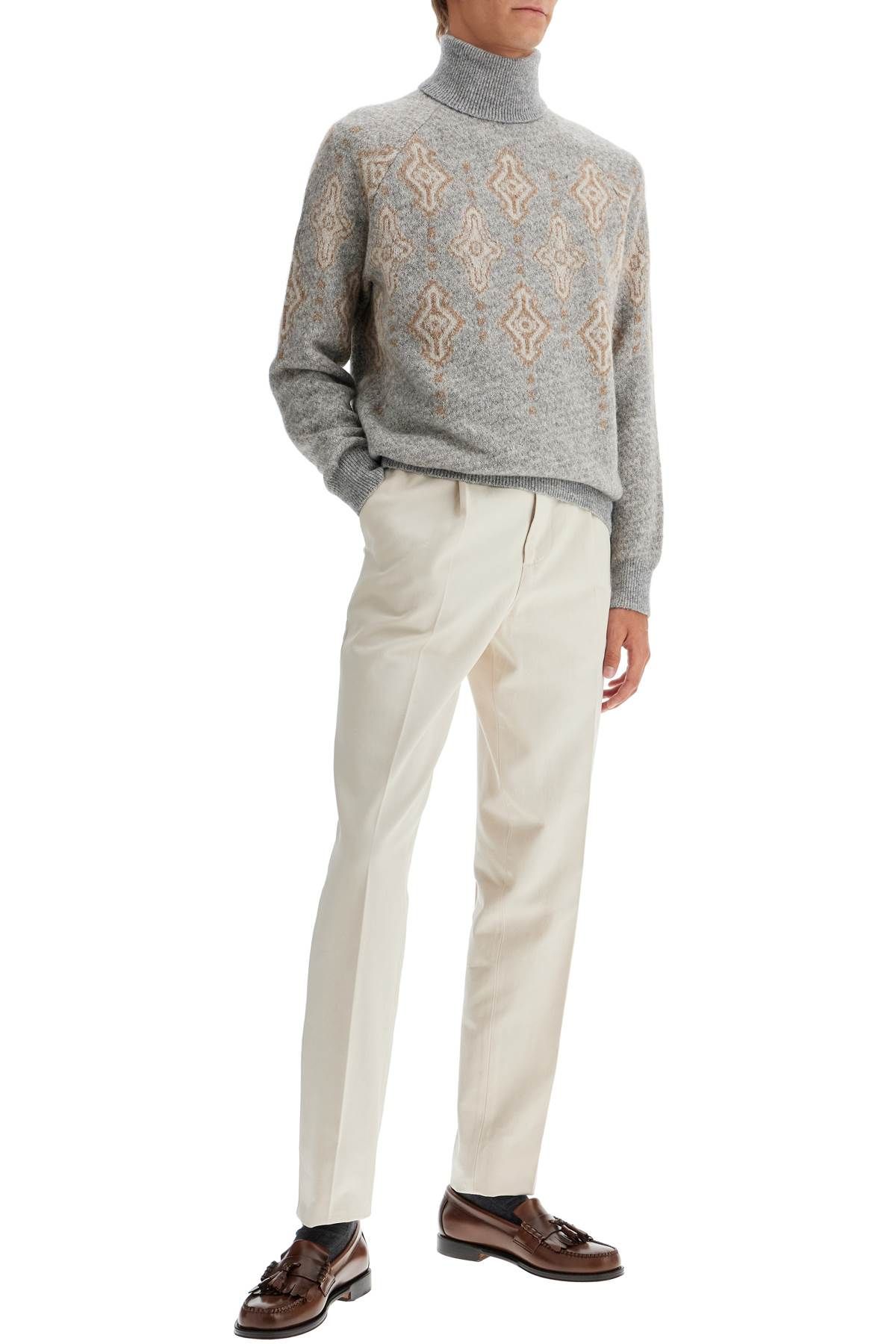 Shop Brunello Cucinelli Geometric Jacquard Turtleneck Sweater In Grey