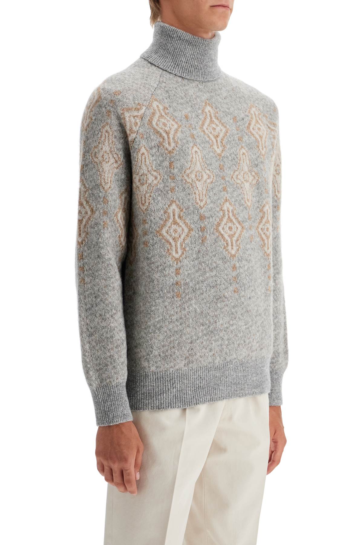 Shop Brunello Cucinelli Geometric Jacquard Turtleneck Sweater In Grey