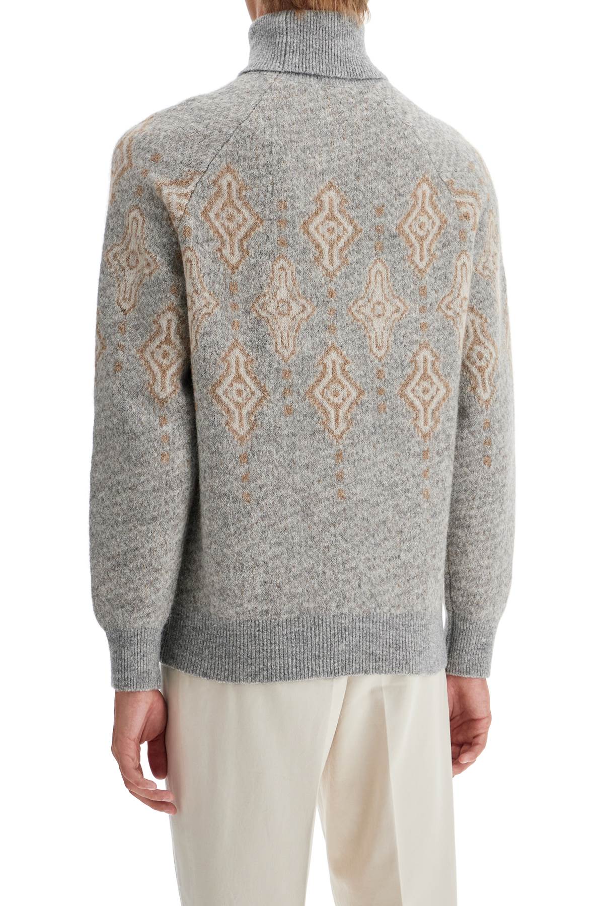 Shop Brunello Cucinelli Geometric Jacquard Turtleneck Sweater In Grey