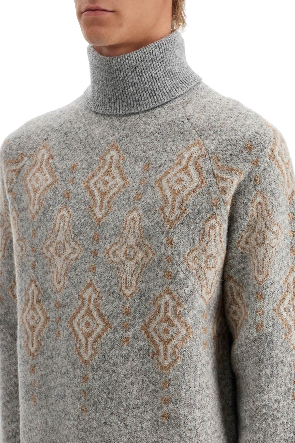 Shop Brunello Cucinelli Geometric Jacquard Turtleneck Sweater In Grey