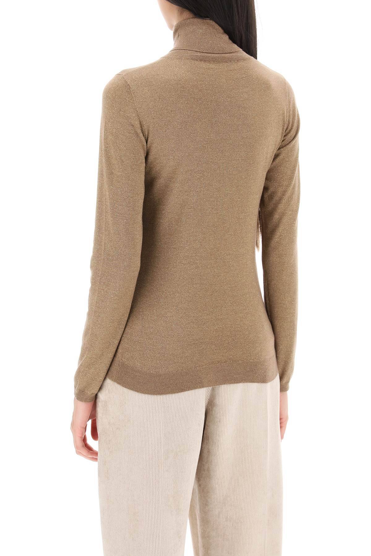 Shop Brunello Cucinelli Turtleneck Sweater In Cashmere And Silk Lurex Knit In Beige,gold