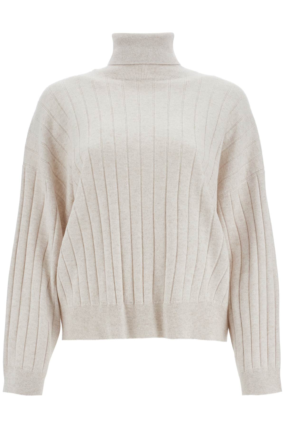 Shop Brunello Cucinelli High-neck Cashmere Pullover Sweater In Beige