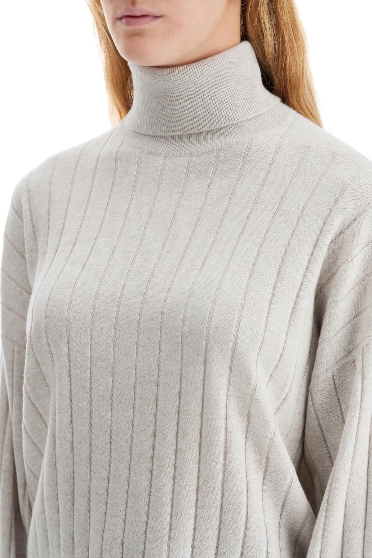 Shop Brunello Cucinelli High-neck Cashmere Pullover Sweater In Beige