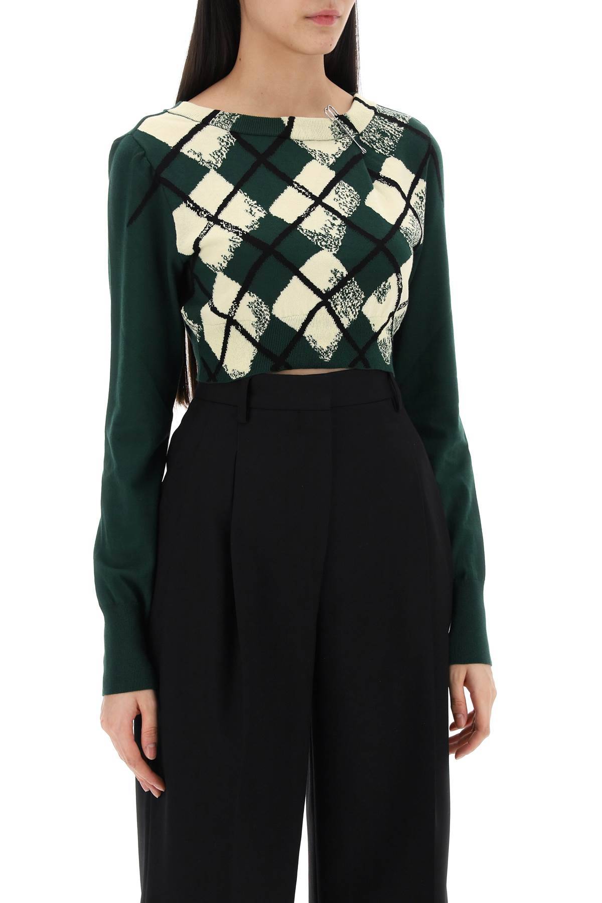 Shop Burberry "cropped Diamond Pattern Pullover In Green