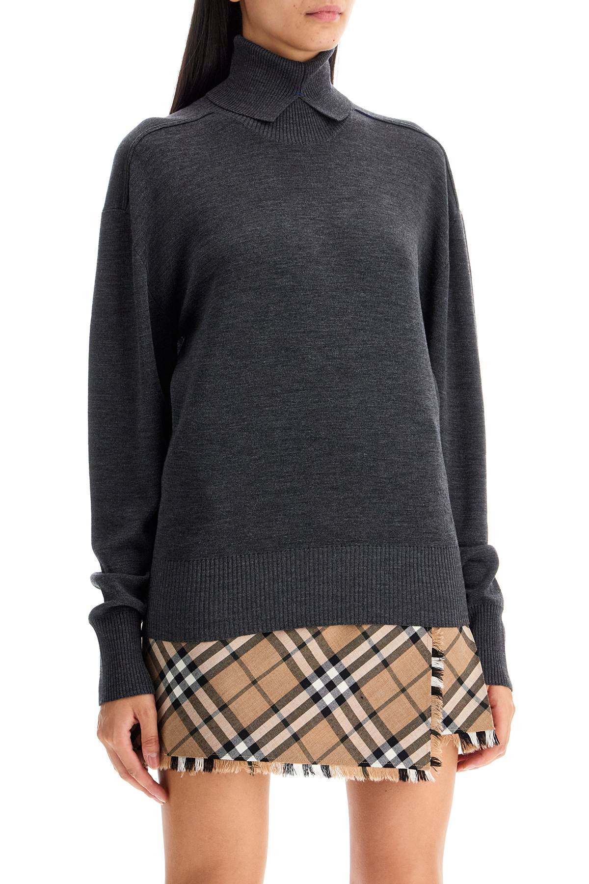 Shop Burberry High-neck Wool Pullover Sweater In Grey